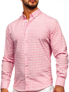 Camisa a cuadros vichy de manga larga para hombre rosa Bolf 22747