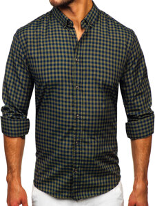 Camisa a cuadros vichy de manga larga para hombre verde Bolf 22747