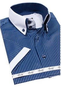 Camisa a rayas con manga corta para hombre azul oscuro Bolf 1808