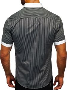 Camisa a rayas con manga corta para hombre negra Bolf 1808