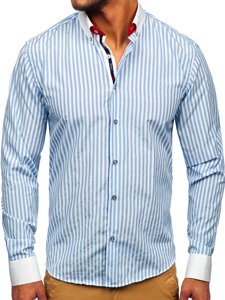 Camisa a rayas con manga larga para hombre color azul celeste Bolf 20727