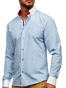 Camisa a rayas con manga larga para hombre color azul celeste Bolf 20727