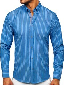 Camisa a rayas con manga larga para hombre color azul celeste Bolf 20731-1