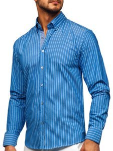 Camisa a rayas con manga larga para hombre color azul celeste Bolf 20731-1