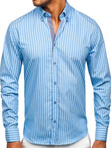 Camisa a rayas con manga larga para hombre color azul celeste Bolf 20731