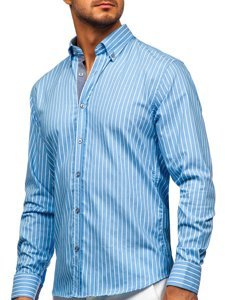 Camisa a rayas con manga larga para hombre color azul celeste Bolf 20731