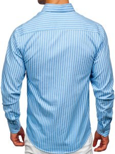 Camisa a rayas con manga larga para hombre color azul celeste Bolf 20731