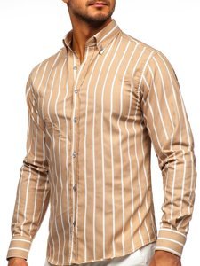 Camisa a rayas con manga larga para hombre color beige Bolf 20730