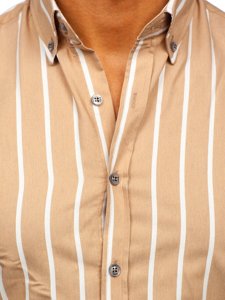 Camisa a rayas con manga larga para hombre color beige Bolf 20730