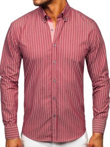 Camisa a rayas con manga larga para hombre color burdeos Bolf 20731-1