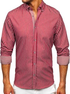 Camisa a rayas con manga larga para hombre color burdeos Bolf 20731