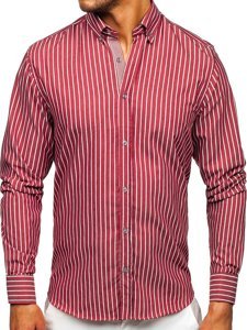 Camisa a rayas con manga larga para hombre color burdeos Bolf 20731