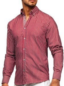 Camisa a rayas con manga larga para hombre color burdeos Bolf 20731