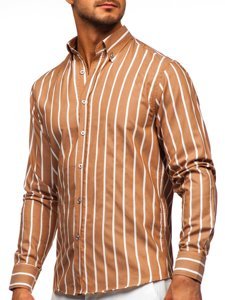 Camisa a rayas con manga larga para hombre color camel Bolf 20730