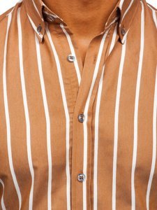 Camisa a rayas con manga larga para hombre color camel Bolf 20730