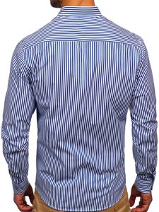 Camisa a rayas con manga larga para hombre color cobalto Bolf 20726