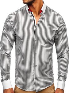 Camisa a rayas con manga larga para hombre color grafito Bolf 20727