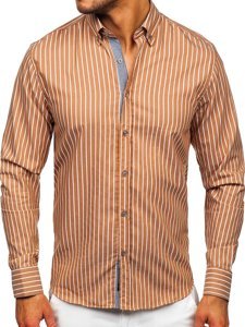 Camisa a rayas con manga larga para hombre color marrón Bolf 20731