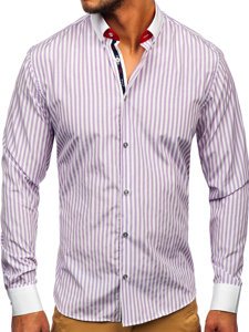 Camisa a rayas con manga larga para hombre color morado Bolf 20727