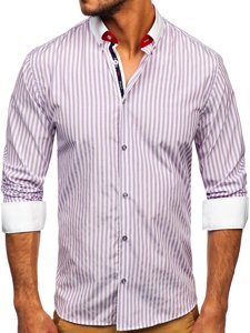 Camisa a rayas con manga larga para hombre color morado Bolf 20727