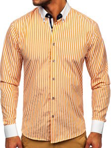 Camisa a rayas con manga larga para hombre color naranja Bolf 20727