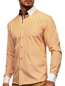 Camisa a rayas con manga larga para hombre color naranja Bolf 20727