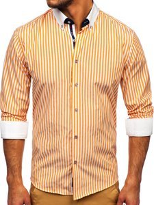 Camisa a rayas con manga larga para hombre color naranja Bolf 20727