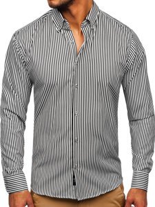 Camisa a rayas con manga larga para hombre color negro Bolf 20726