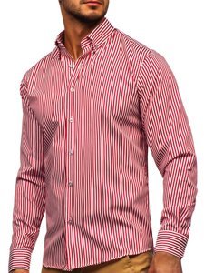 Camisa a rayas con manga larga para hombre color rojo Bolf 20726