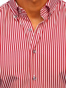 Camisa a rayas con manga larga para hombre color rojo Bolf 20726