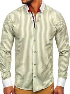 Camisa a rayas con manga larga para hombre color verde Bolf 20727