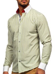 Camisa a rayas con manga larga para hombre color verde Bolf 20727