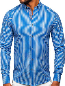 Camisa a rayas de manga larga para hombre Azul Bolf 22730