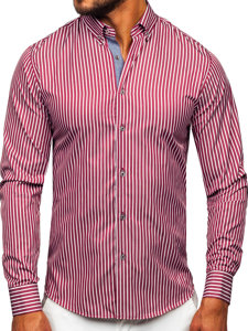 Camisa a rayas de manga larga para hombre Rojo burdeos Bolf 22730