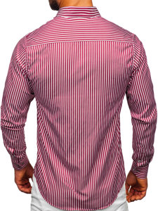 Camisa a rayas de manga larga para hombre Rojo burdeos Bolf 22730