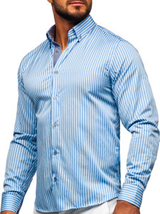 Camisa a rayas de manga larga para hombre azul claro Bolf 22730