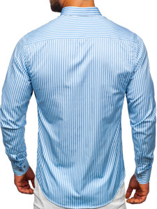 Camisa a rayas de manga larga para hombre azul claro Bolf 22730