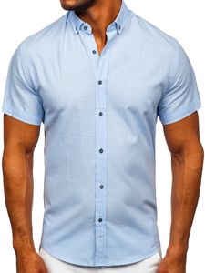 Camisa algodón de manga corta para hombre azul claro Bolf 20501