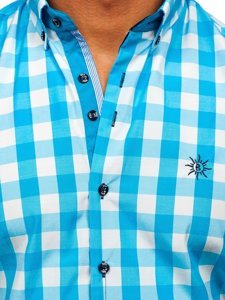 Camisa con manga corta a cuados para hombre color azul celeste Bolf 4508