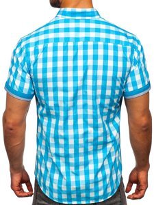 Camisa con manga corta a cuados para hombre color azul celeste Bolf 4508