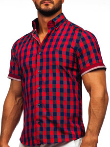 Camisa con manga corta a cuados para hombre color burdeos Bolf 4508