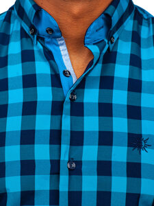 Camisa con manga corta a cuados para hombre color negro y azul Bolf 4508