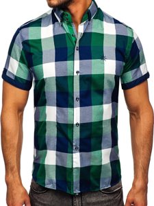 Camisa con manga corta a cuadros para hombre color verde Bolf 5532