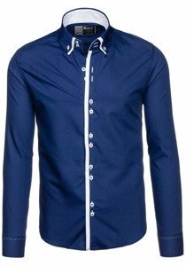 Camisa con manga larga para hombre azul oscuro Bolf 1721-1