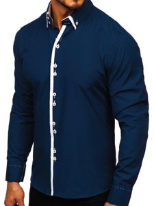 Camisa con manga larga para hombre azul oscuro Bolf 1721-1