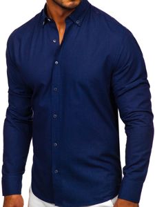 Camisa de algodón manga larga para hombre azul oscuro Bolf 20701