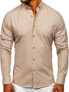 Camisa de algodón manga larga para hombre beige Bolf 20701