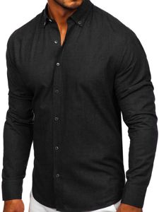 Camisa de algodón manga larga para hombre negro Bolf 20701