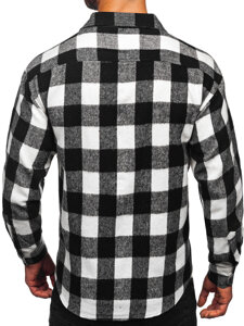 Camisa de franela a cuadros de manga larga para hombre blanco y negro Bolf 2025-1