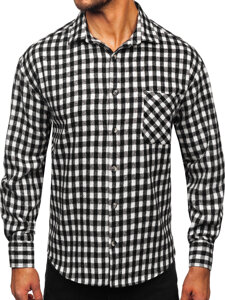 Camisa de franela a cuadros de manga larga para hombre blanco y negro Bolf 2025-2